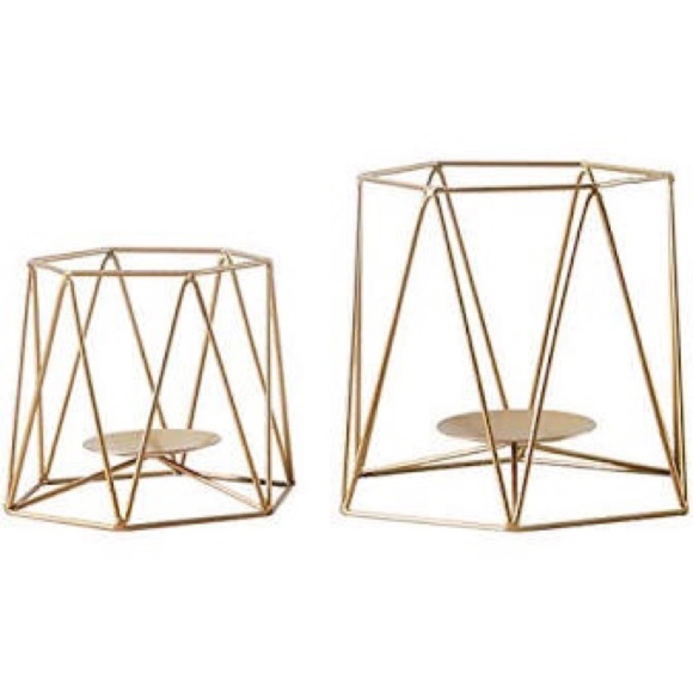 Geometric brass pillar candle holders